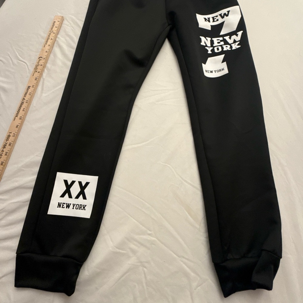 7 New York Letter Print Skinny Joggers Black Women XL Pajamas